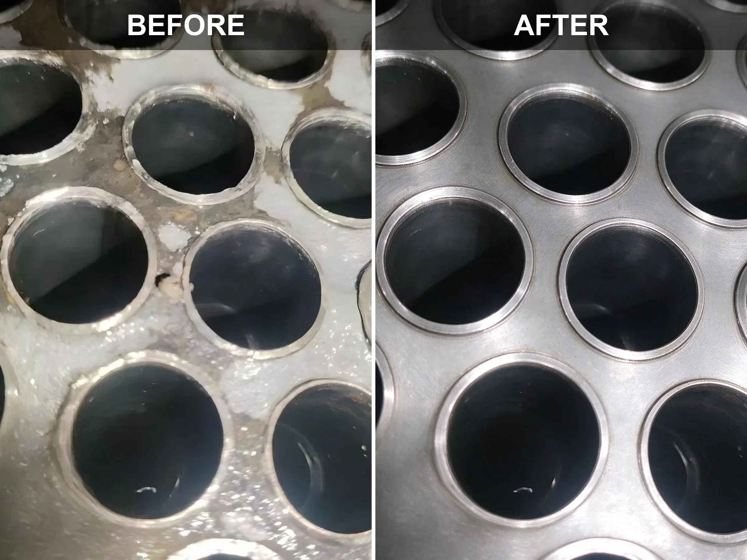 11-Heat Exchanger Tube Sheet White Scale-Before-After