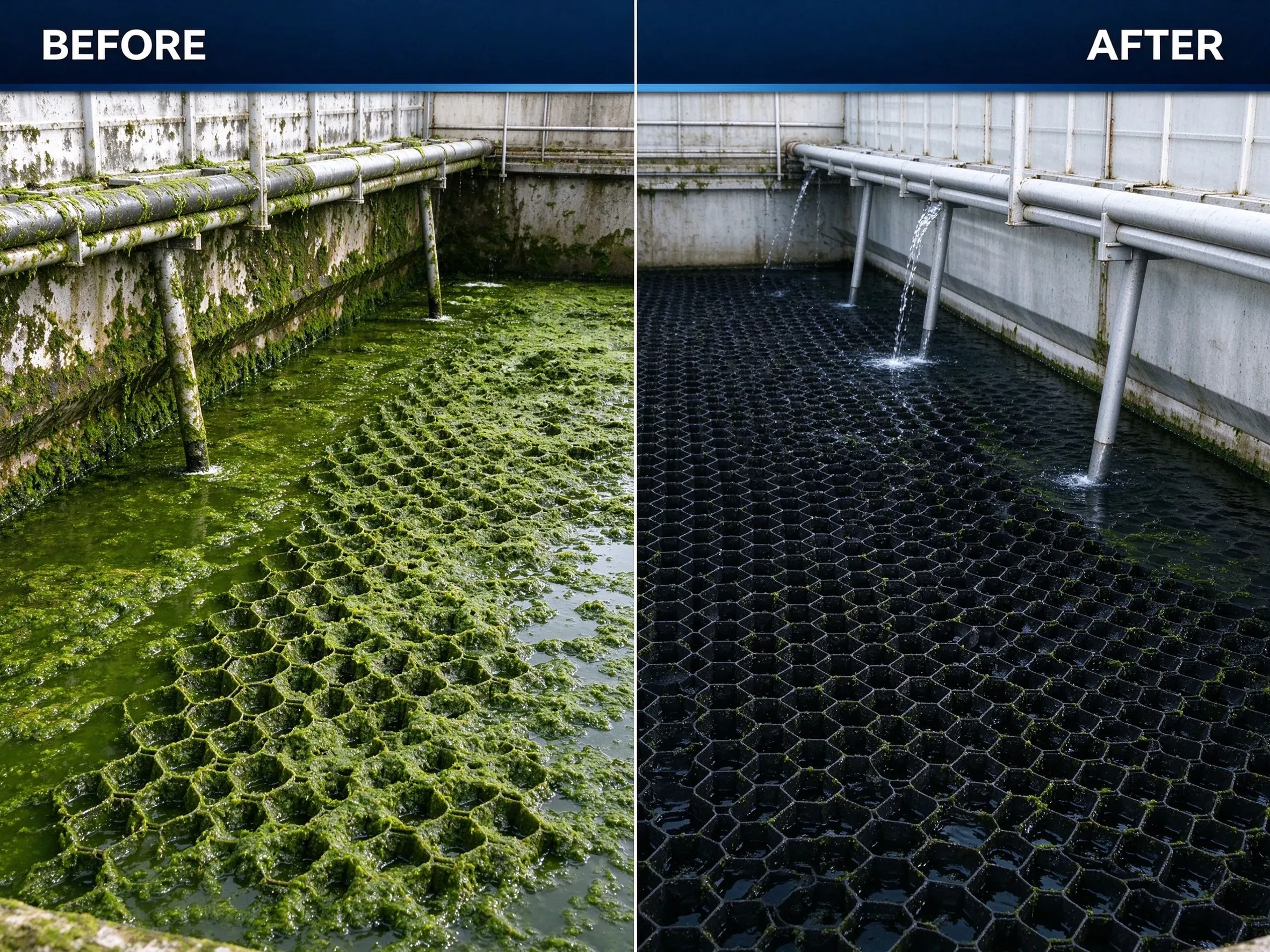 02-Water Treatment Cooling Tower Algae Before-After