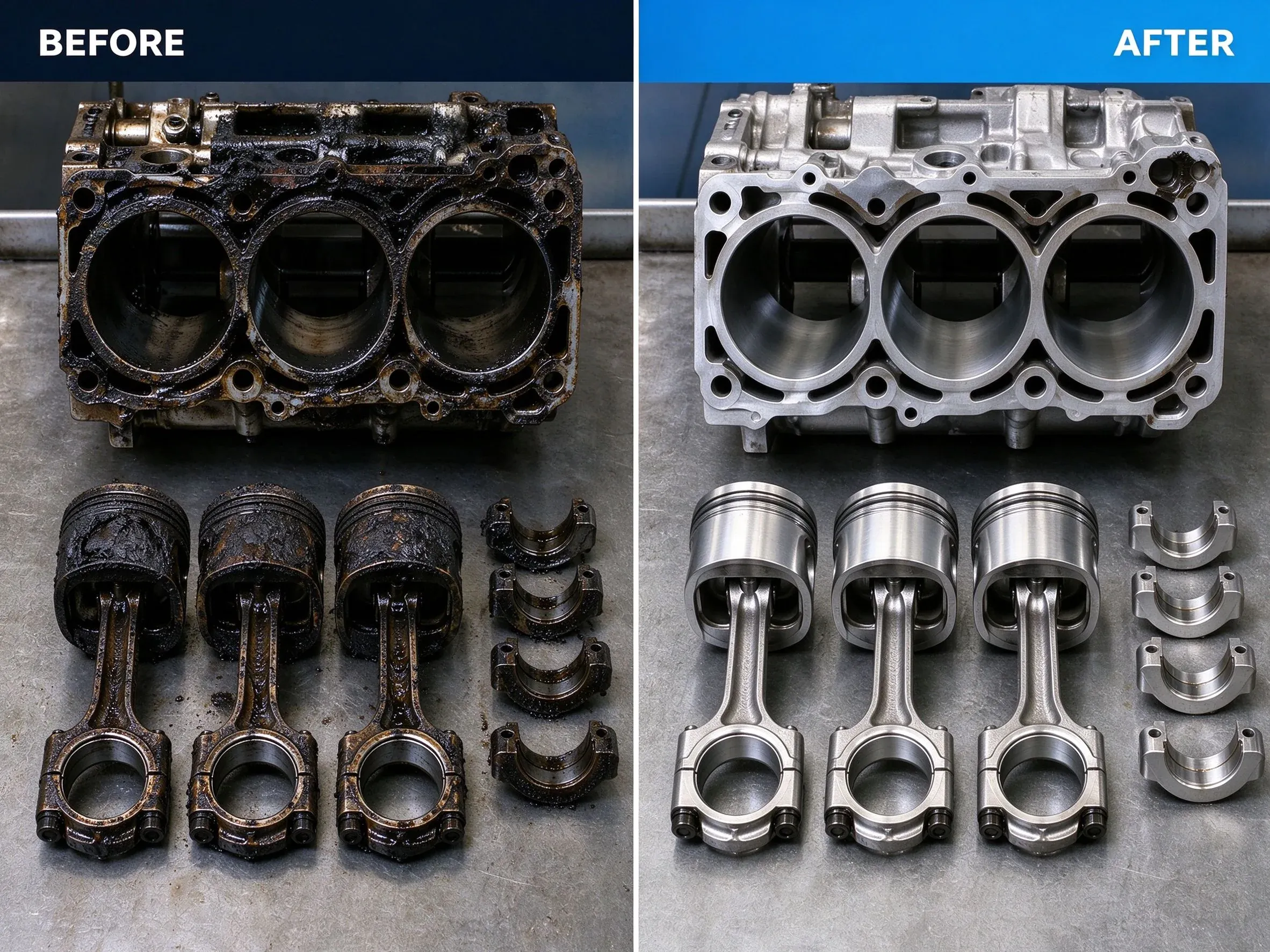 04-Heavy Oil Cleaner Engine Parts Before-After